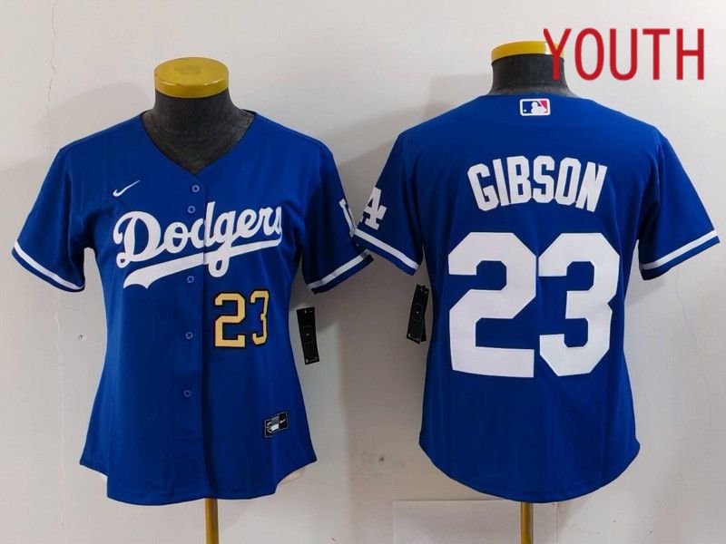 Youth Los Angeles Dodgers #23 Gibson Blue Nike Game 2024 MLB Jersey style 2->youth mlb jersey->Youth Jersey